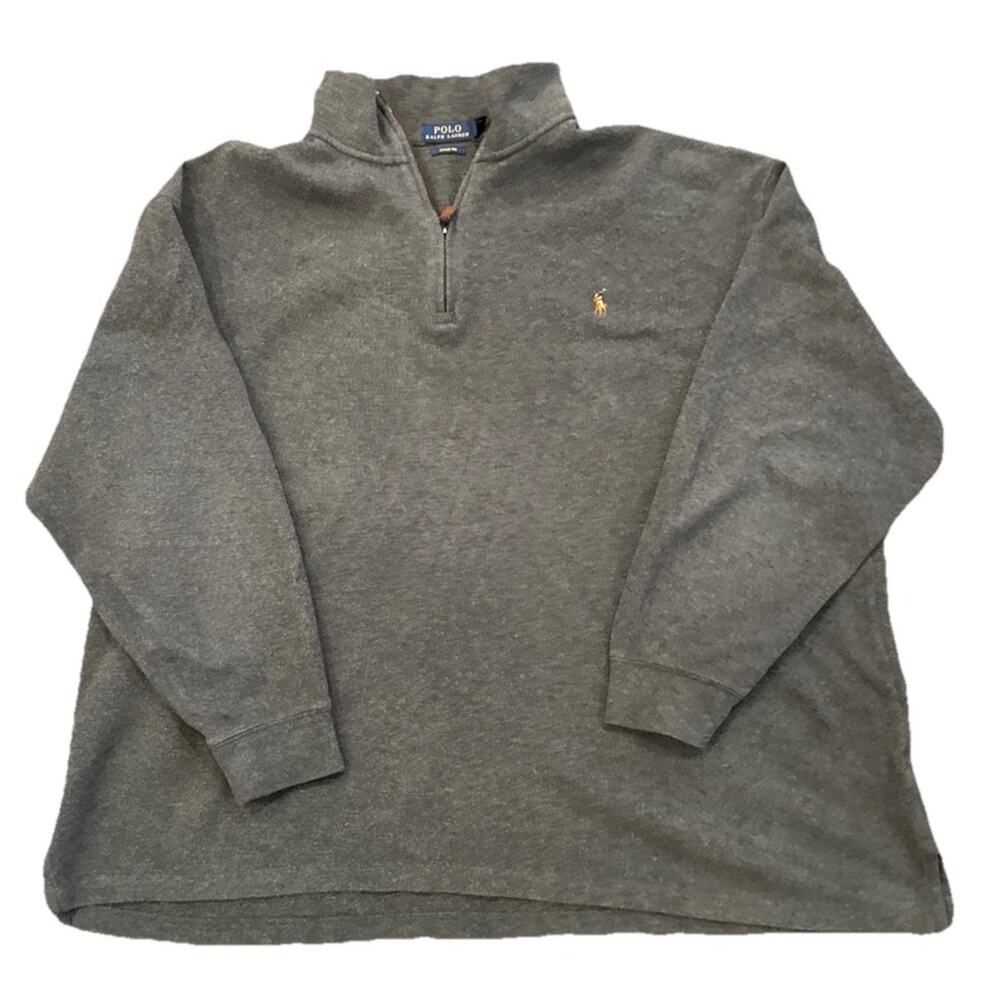 Polo Ralph Lauren Sweater Mens 2XB Gray Estate Rib Quarter Zip Cotton Pullover